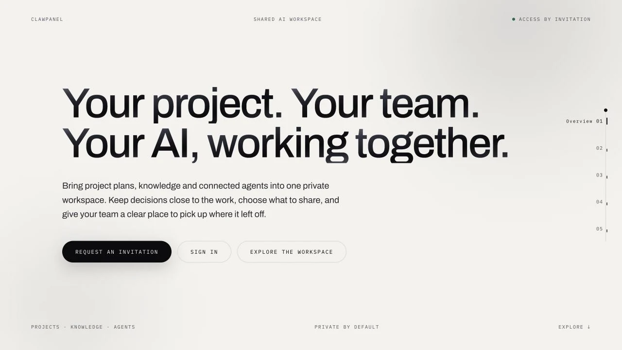 ClawPanel’s public workspace introduction for people and connected agents