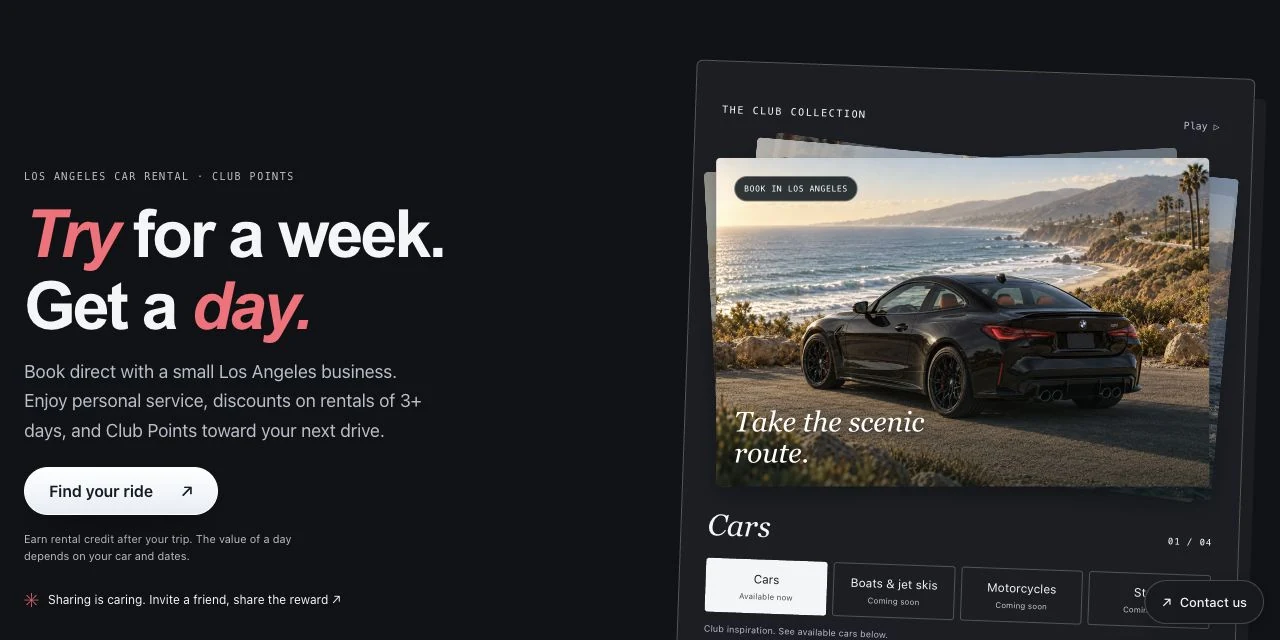Try Day Club’s booking offer and car collection interface